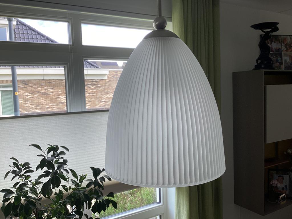 Plafond hanglamp modern melkglas aluminium verstelbaar, Ophalen of Verzenden, Zo goed als nieuw, 75 cm of meer
