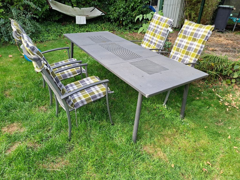 Tuinset tafel met 6 stoelen, Tuin en Terras, Ophalen, Gebruikt, Aluminium, 8 zitplaatsen