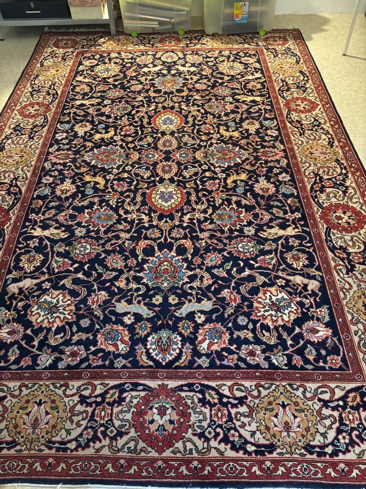 Prachtig Perzisch tapijt, handgeknoopt, klassiek design, Ophalen, Gebruikt, 150 tot 200 cm, Blauw
