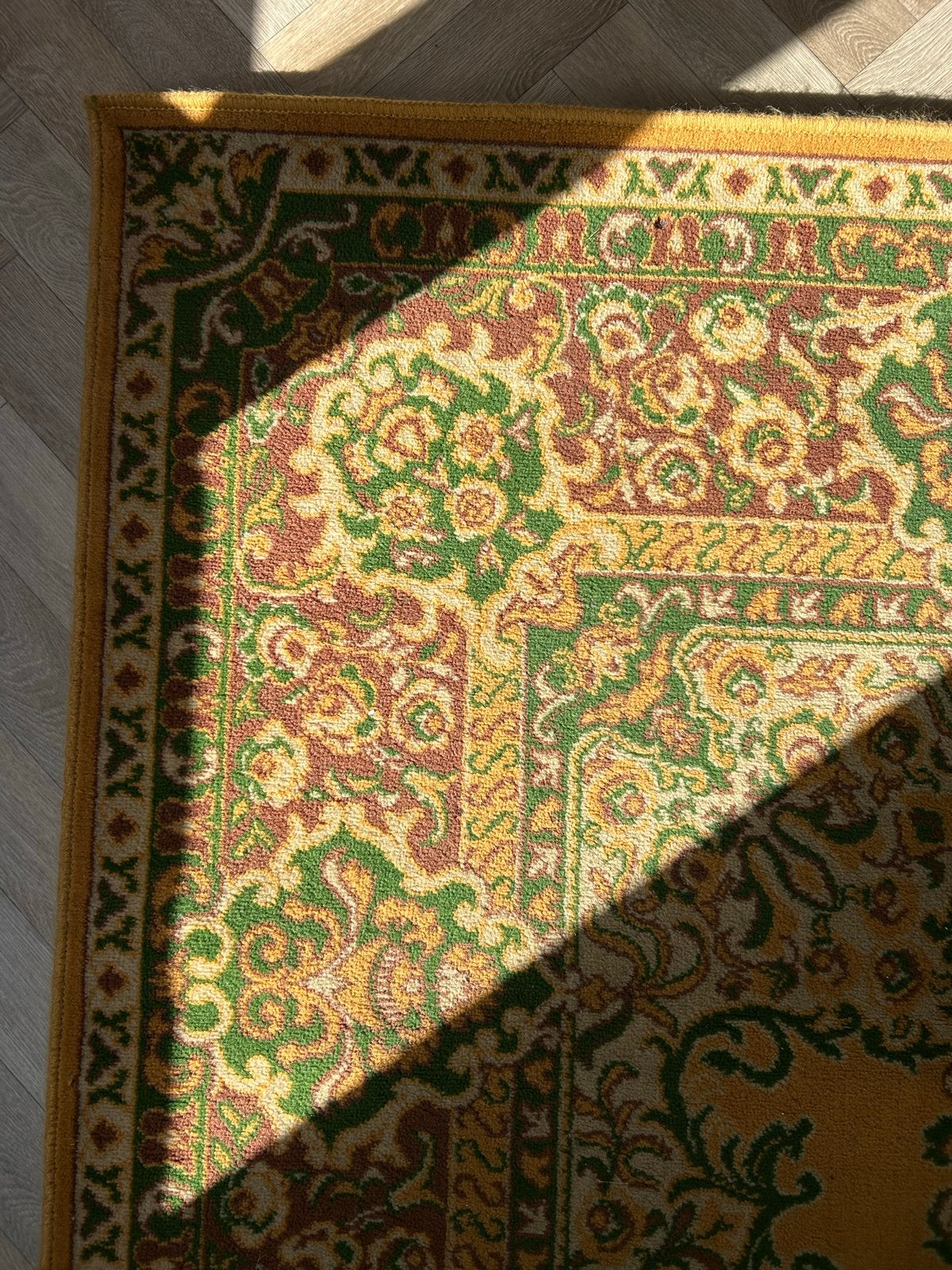 Vintage Oosters Tapijt - Geel, Groen, Bruin, Ophalen, Gebruikt, Geel, 150 tot 200 cm