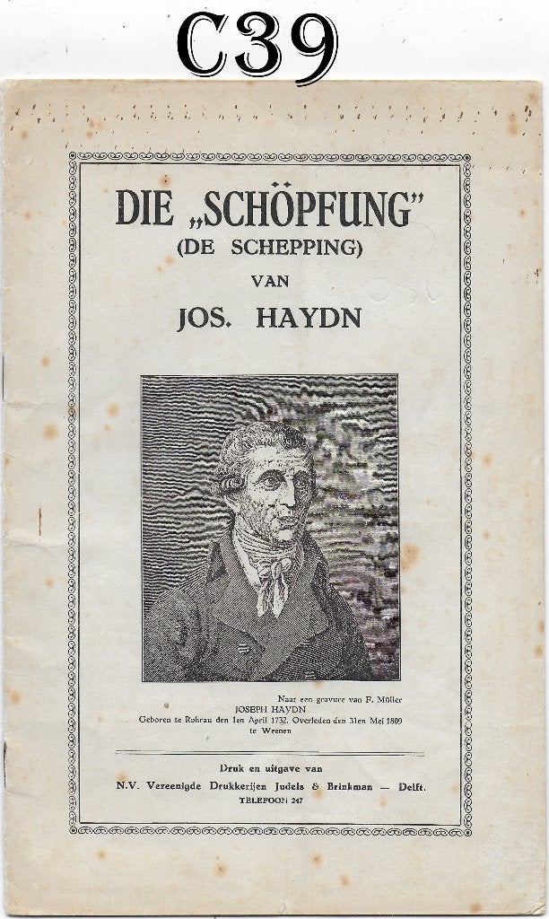 C39 Verkorte oratorium tekst de Schepping door Joseph Haydn, Muziek en Instrumenten, Bladmuziek, Gebruikt, Klassiek, Ophalen of Verzenden