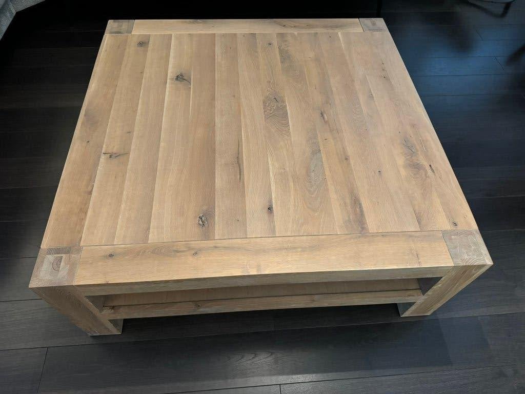 Eikenhouten salontafel met lectuurblad 110x110x40 cm, Ophalen, Eikenhout, Zo goed als nieuw, Minder dan 50 cm