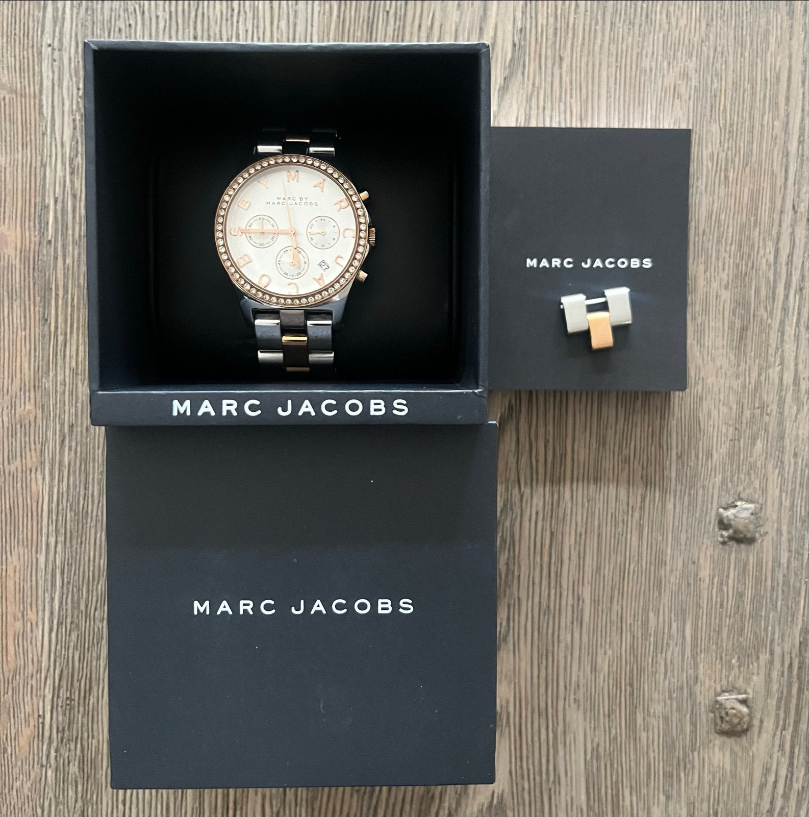 Marc Jacobs Dameshorloge - Zilver en Roségoud met Strass, Overige merken, Staal, Staal, Polshorloge