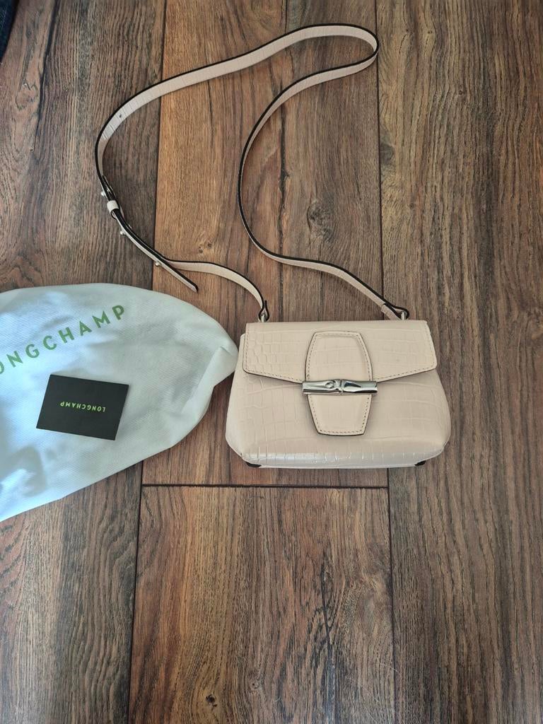 Longchamp roseau Croco Schoudertasje, Verzenden, Zo goed als nieuw, Roze, Schoudertasje