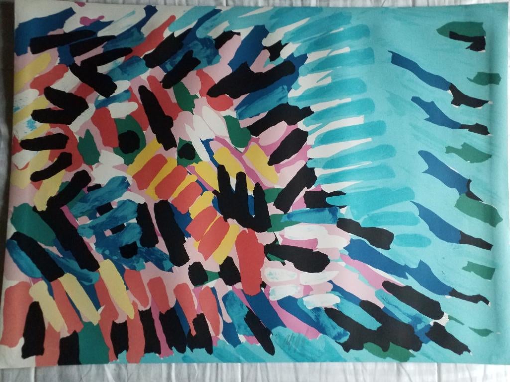 Karel Appel, "Blue Sea", Litho, Hand Gesigneerd, 1979, Verzenden
