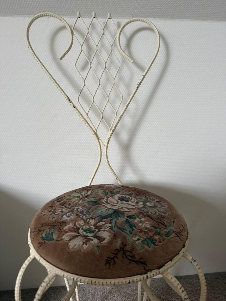 Vintage ijzeren stoel met bloemenpatroon brocante, Ophalen