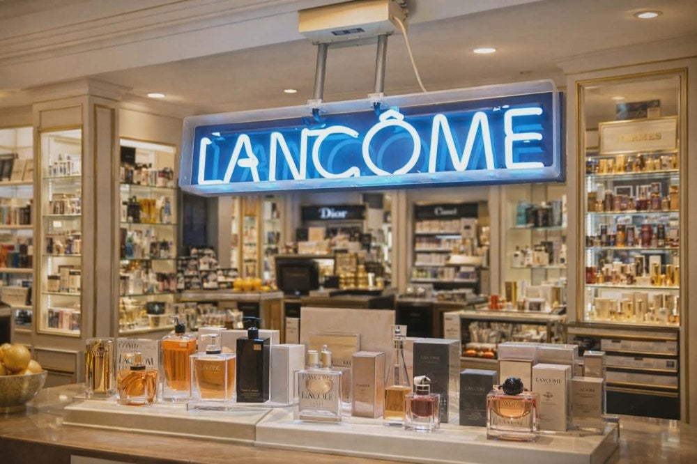Toffe Lancôme vintage neon in een behuizing van plexiglas., Ophalen, Gebruikt, ., Lichtbak of (neon) lamp