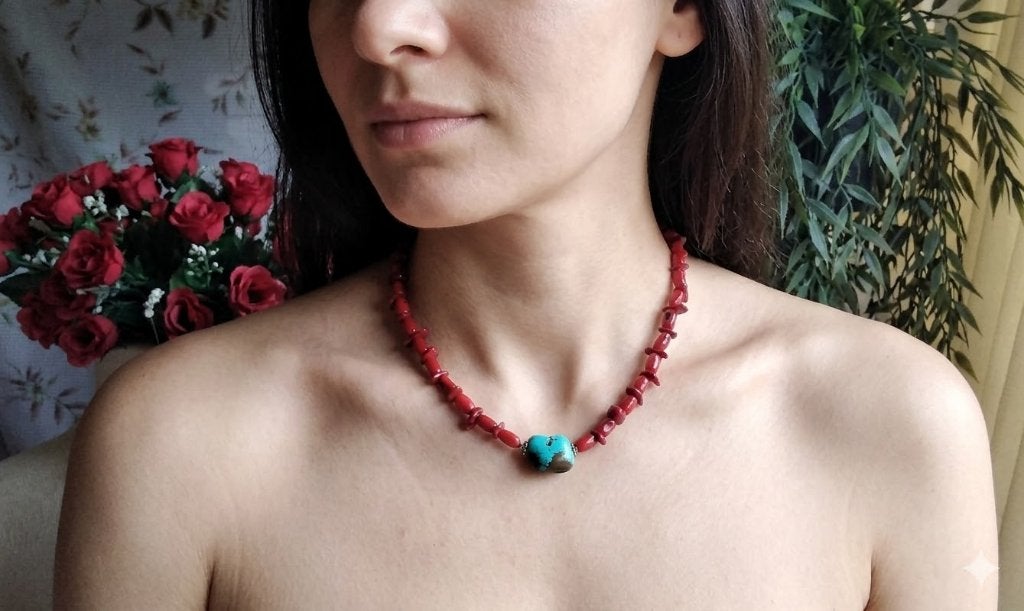 Prachtige Ketting Exclusief Rood Koraal Turkoois Arizona, Sieraden, Tassen en Uiterlijk, Kettingen, Nieuw, Ophalen of Verzenden