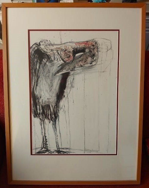 Houtskooltekening Jaap Ploos van Amstel Maraboe, Antiek en Kunst, Ophalen, Tekening, Houtskooltekening, Met ophangsysteem