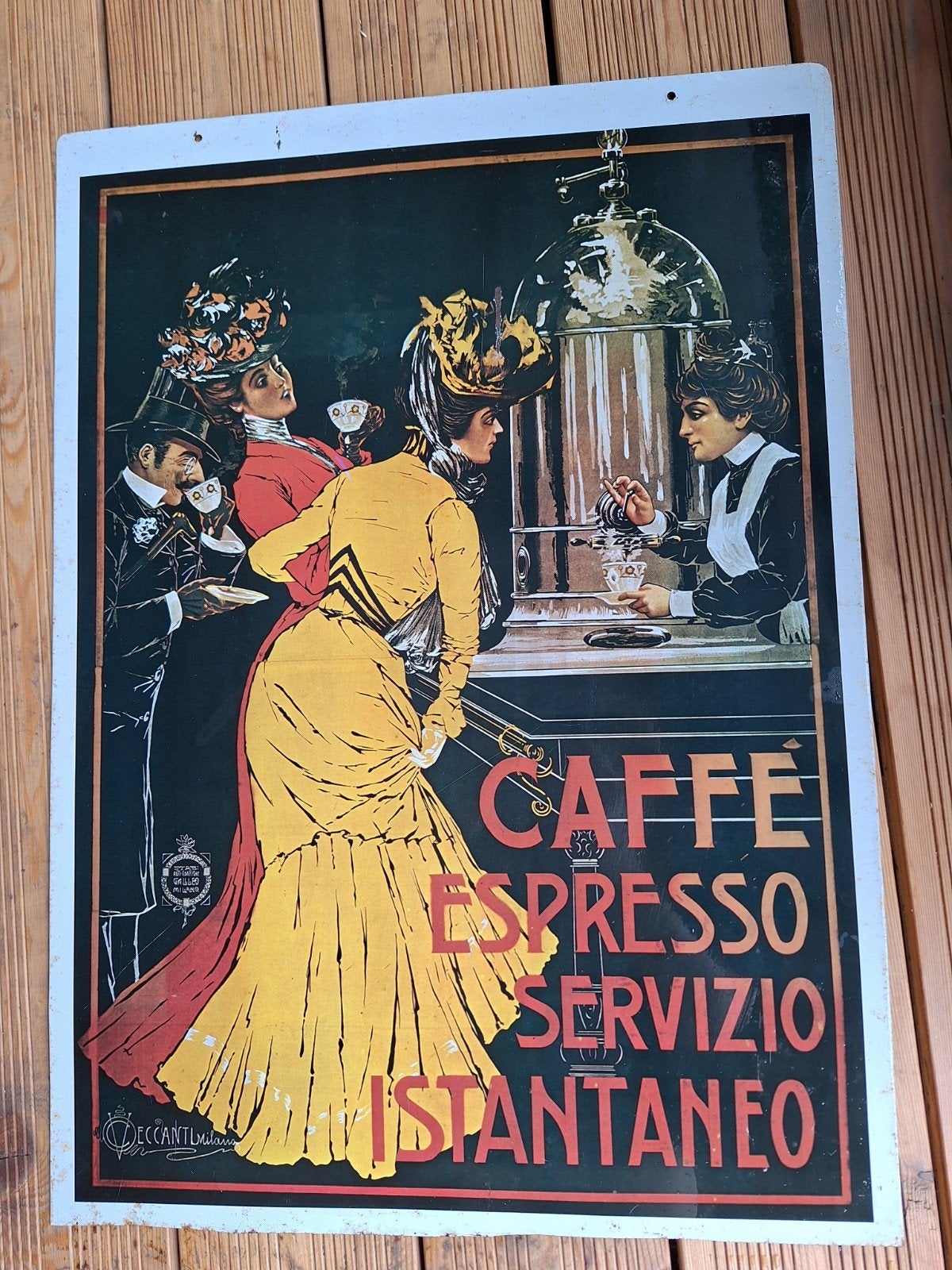 Vintage metalen reclamebord 'Caffè Espresso Servizio Istanta, Antiek en Kunst, Antiek | Wandborden en Tegels, Ophalen