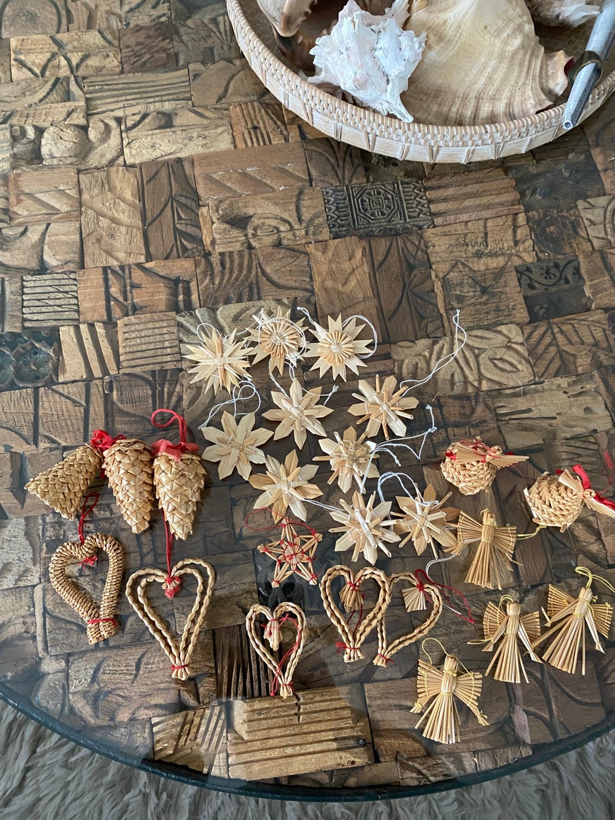 Vintage  kersthangers/kerst hangers gemaakt van stro, set, Ophalen