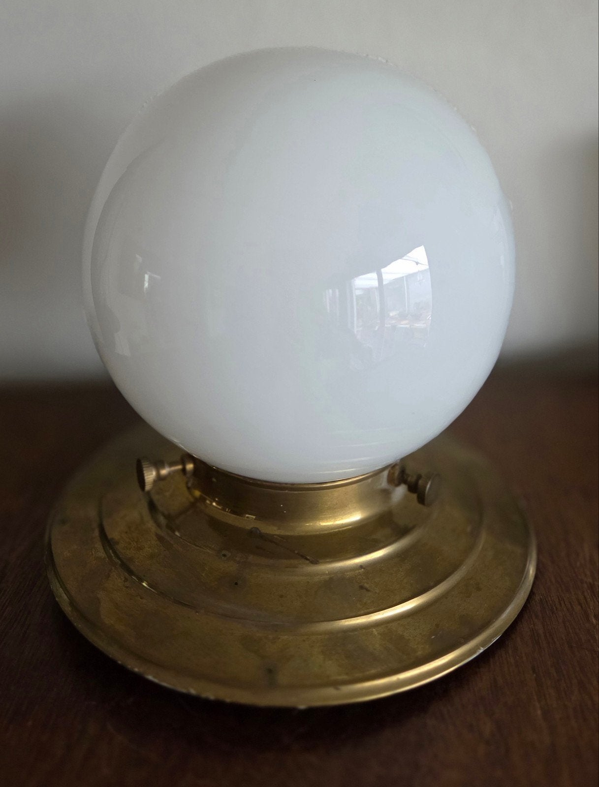 Vintage Art Deco Plafonnière / Schoollamp -Opaalglas Messing, Ophalen of Verzenden