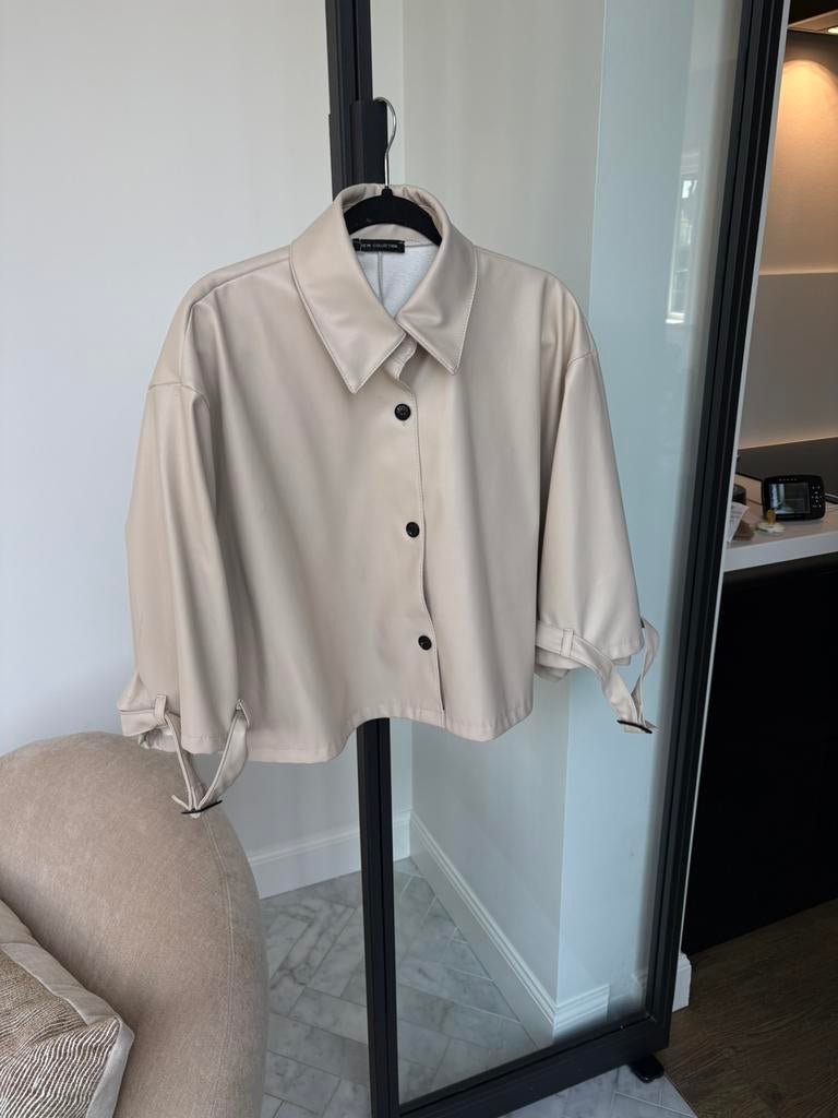 Cape leren trenchcoat leer beige creme jas 1 maat, Ophalen of Verzenden, Zo goed als nieuw, Maat 38/40 (M), Beige