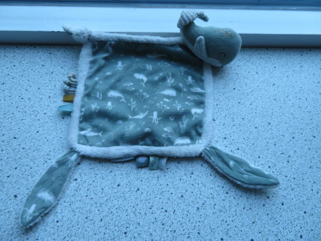 Knuffeldoek labeldoek met groenige walvis merk Little Dutch, Groen, Little Dutch, Overige typen, Ophalen of Verzenden
