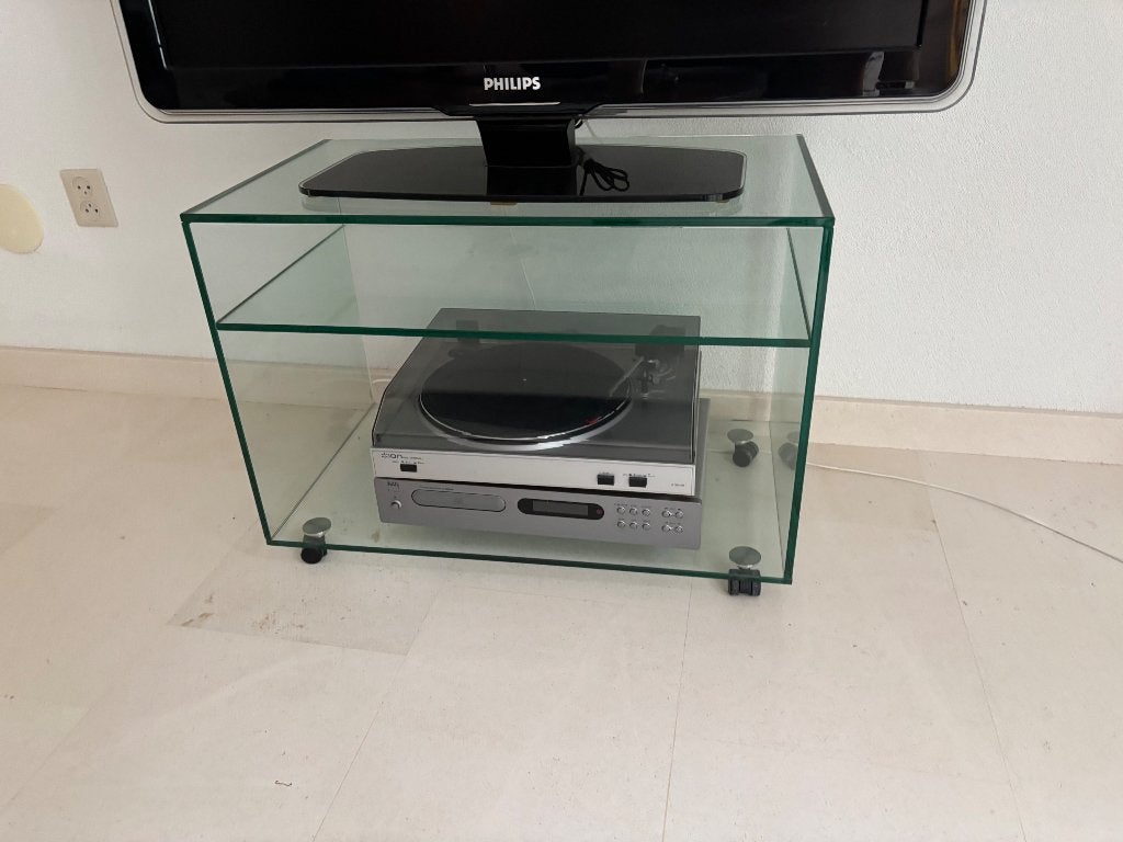 Stereo, TV meubel glas, Ophalen, 50 tot 100 cm, Glas, Minder dan 100 cm
