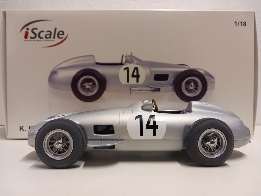 Mercedes Benz W196 1955 Racer #14 silver IScale 1:18 KRD, Ophalen of Verzenden, Zo goed als nieuw, Auto, Overige merken