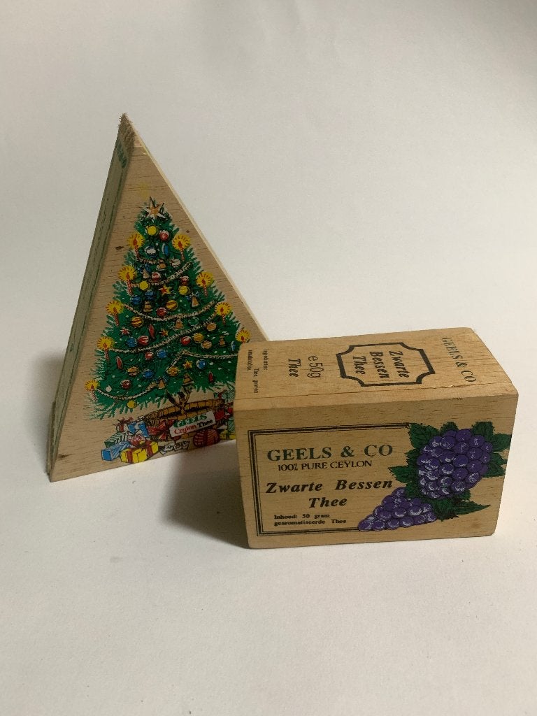 2 Vintage Houten doosjes voor thee Theedozen Geels & Co, Ophalen of Verzenden, Zo goed als nieuw, Hout