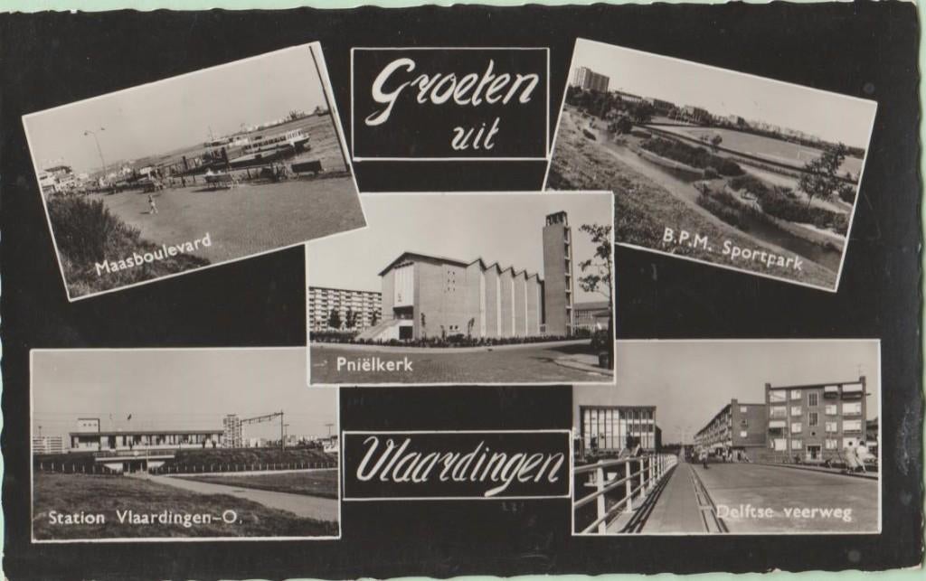 Vlaardingen Groeten uit 5-vensterkaart 1958, Ophalen, 1940 tot 1960, Gelopen, Zuid-Holland