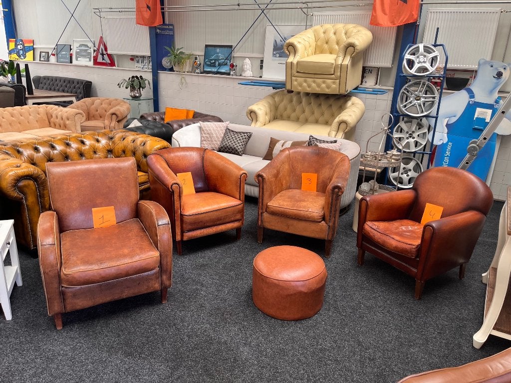 Diversen Chesterfields schaapleren Old Vintage camel Stoelen, Huis en Inrichting, Fauteuils, Ophalen, Gebruikt, Chesterfield, Leer