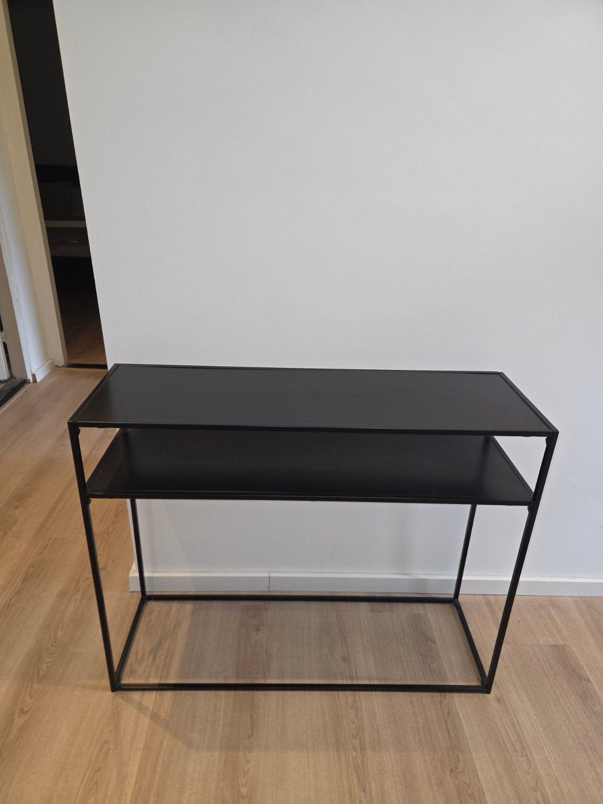 Zwart metalen sidetable/console tafel met 2 planken, Ophalen, Gebruikt, Metaal of Aluminium, 75 cm of meer