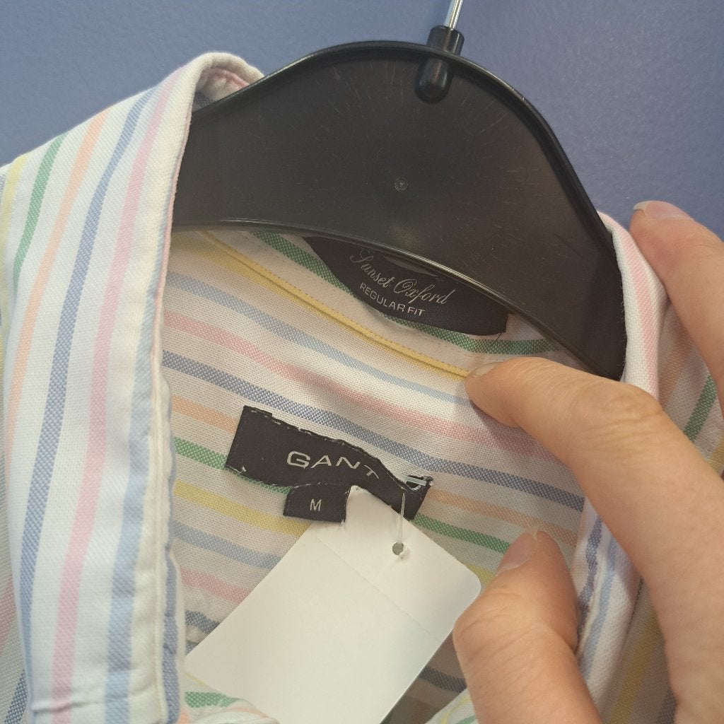 Gant overhemd korte mouw pastel strepen katoen mt M nr 49064, Blauw, ., GANT, Zo goed als nieuw