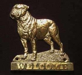 Te koop bronzen welkomsbord van een Bull Mastiff, Minder dan 20 cm, Ophalen of Verzenden, Zoogdier, Wanddecoratie