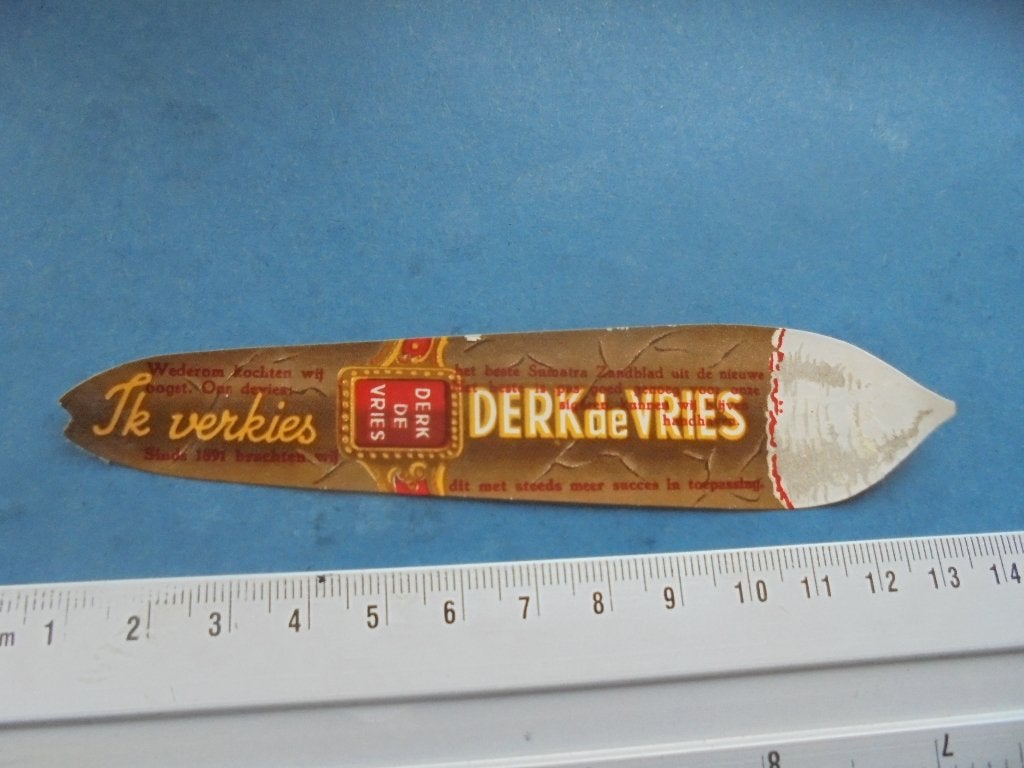 Oude sigarenband / etiket Derk de Vries, Verzamelen, Rookartikelen, Aanstekers en Luciferdoosjes, Ophalen of Verzenden, Zo goed als nieuw