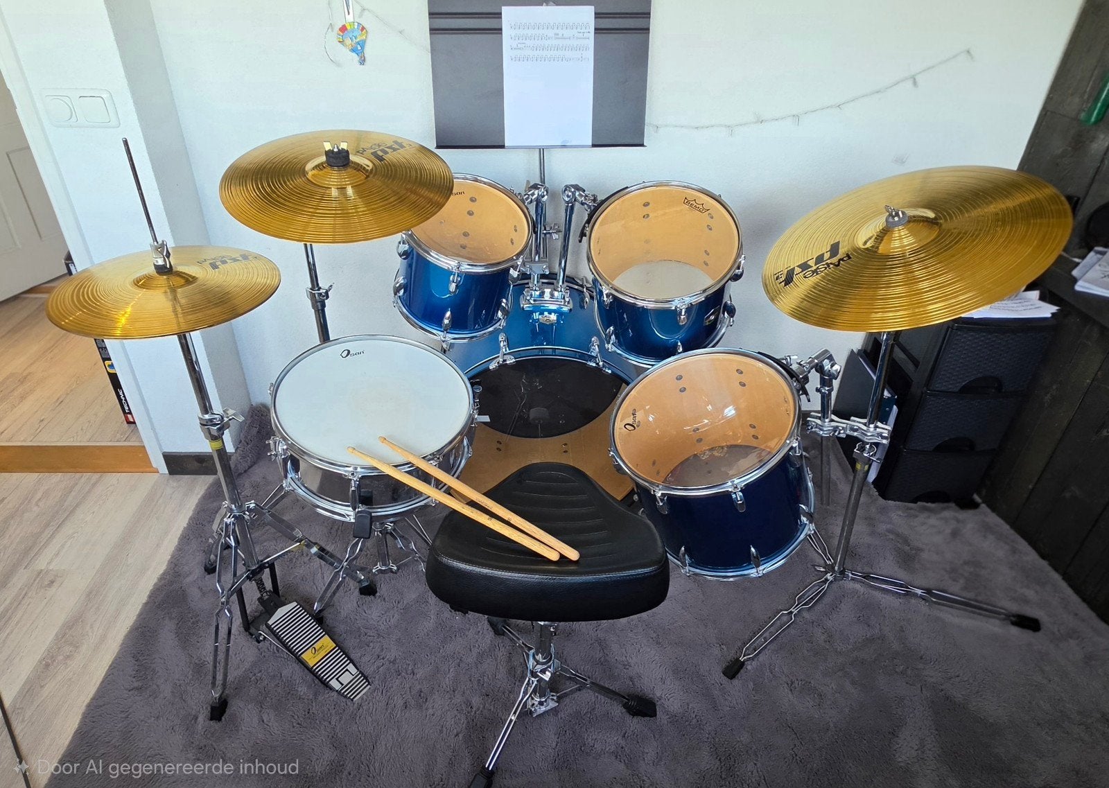 Osan Runner drumstel met Paiste 3-pack en kruk, Muziek en Instrumenten, Ophalen, Zo goed als nieuw, Overige merken