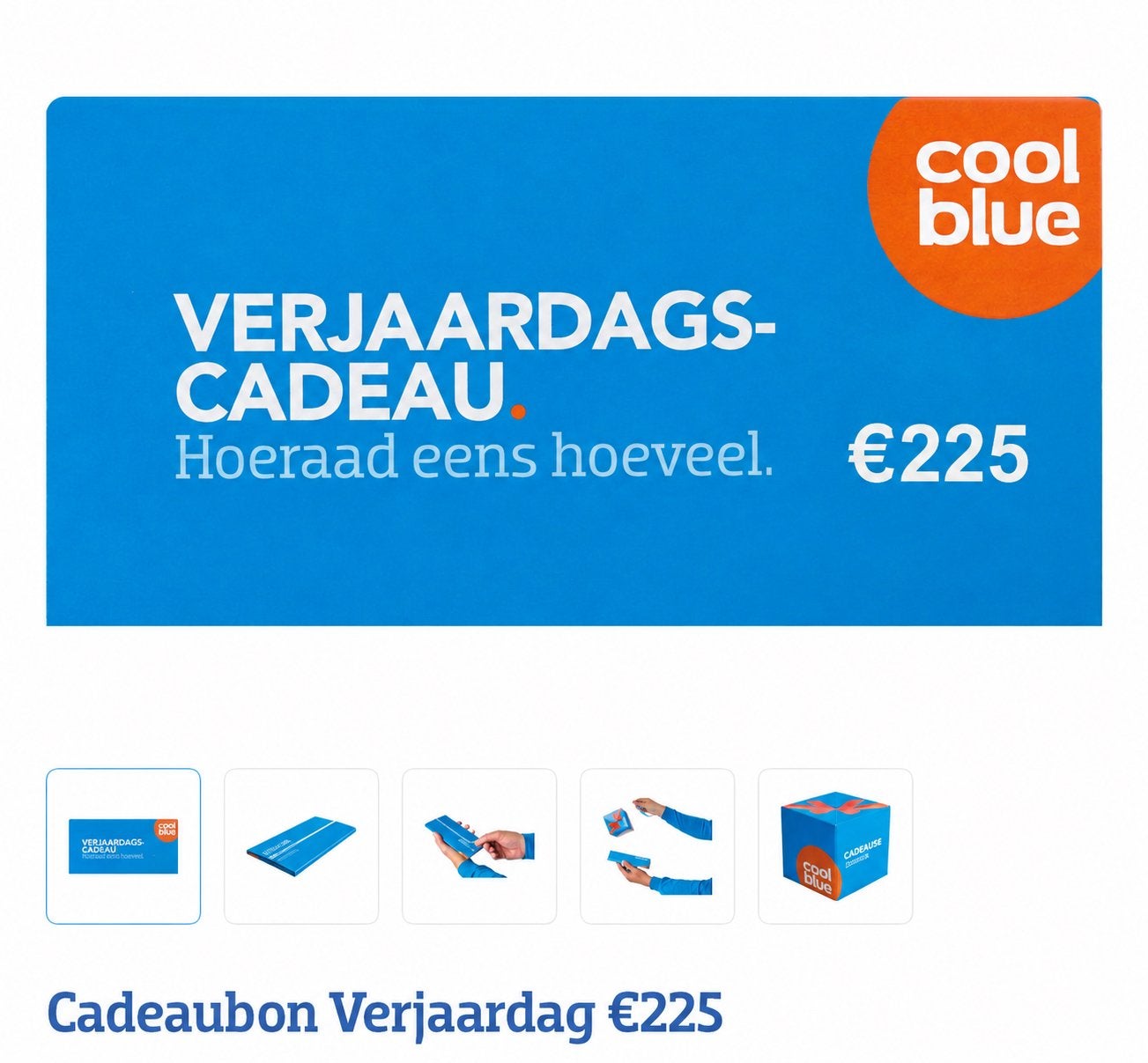 Coolblue Cadeaubon €225, Eén persoon, Cadeaubon