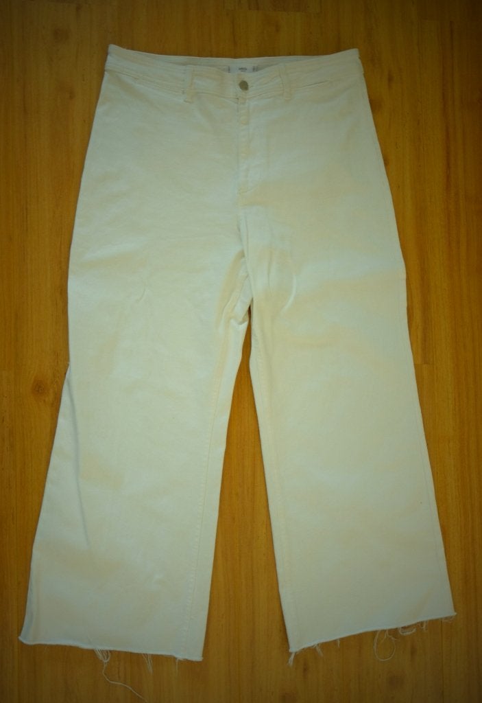 Mooie Mango broek wit franjes wijd model mt 46 stretch, Ophalen, Mango, Wit, Maat 46/48 (XL) of groter