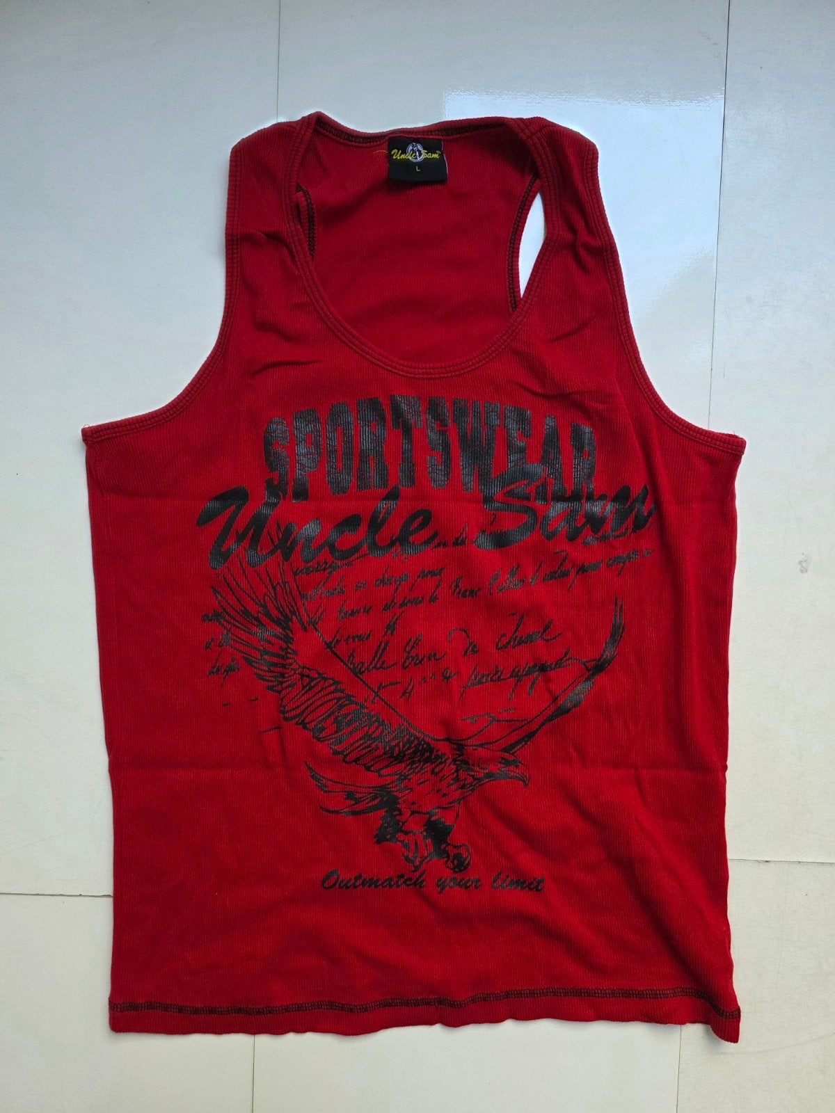 Uncle Sam rood tanktop bodybuilding hemd maat L, Ophalen of Verzenden, Zo goed als nieuw, Rood