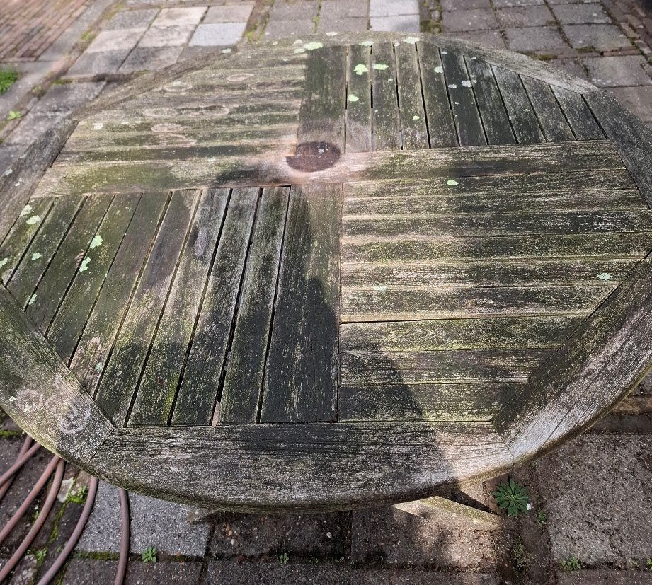 Ronde teakhouten tuintafel, Tuin en Terras, Ophalen, Gebruikt, Rond, Teakhout