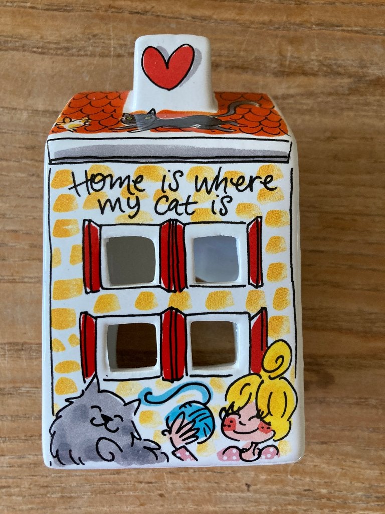 Blond Amsterdam lichthuisje Home is where my cat is - nieuw, Wit, Nieuw, Ophalen of Verzenden, Steen/keramiek