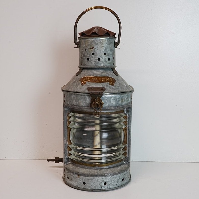 Scheepslamp zink met koperen beslag., Ophalen of Verzenden, Gebruikt, Motorboot of Zeilboot, Gebruiksvoorwerp