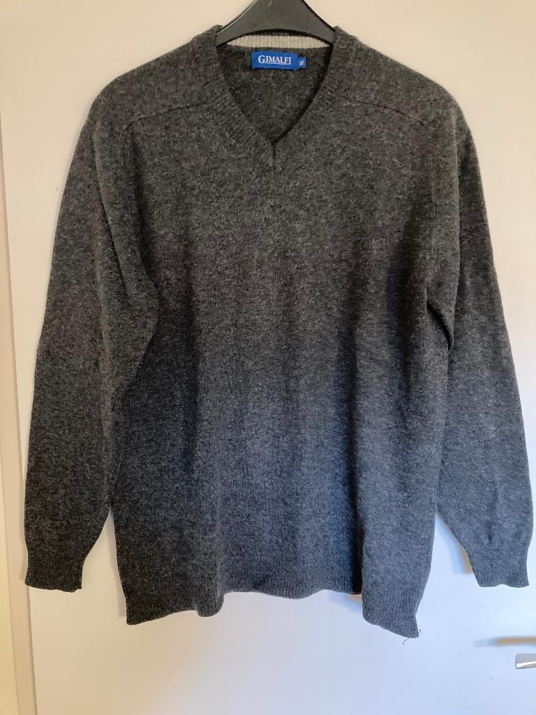 Grijze lamswollen V-hals trui maat XL merk Gimalfi, Maat 56/58 (XL), Ophalen of Verzenden, Zo goed als nieuw, Grijs