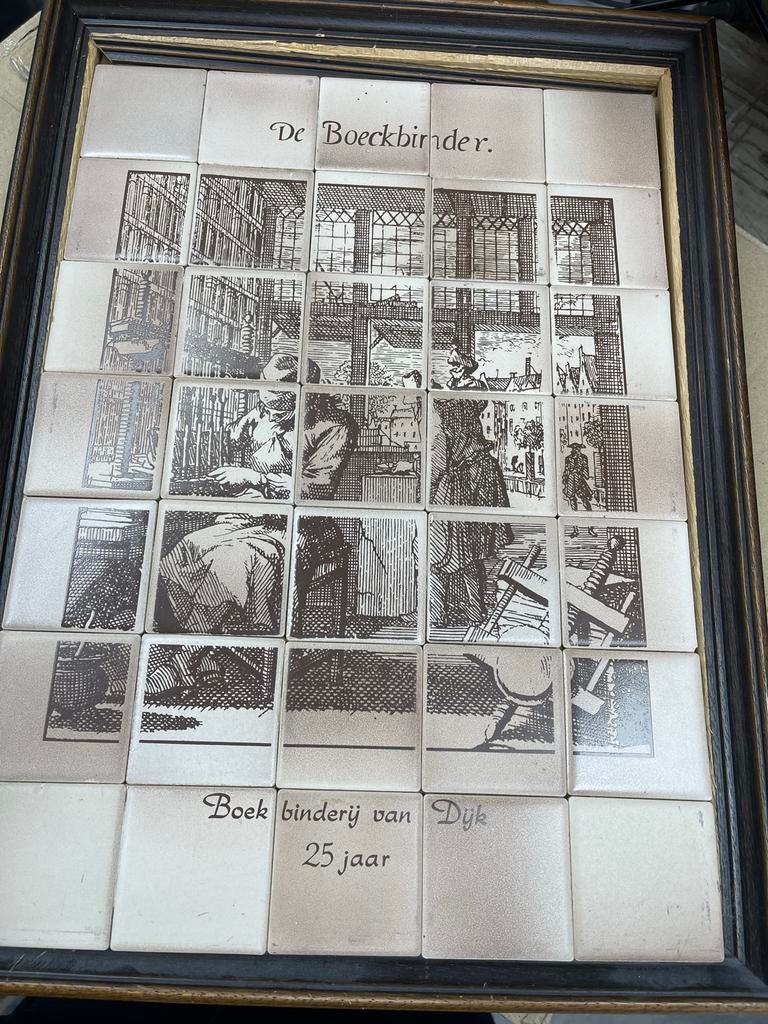 Ingelijste tegeltableau 'De Boeckbinder' van Boekbinderij va, Ophalen of Verzenden