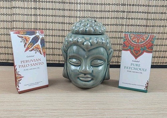 geurbrander buddha inclusief 2 flesjes geurolie, Geurverspreider, Verzenden, Wit, Nieuw