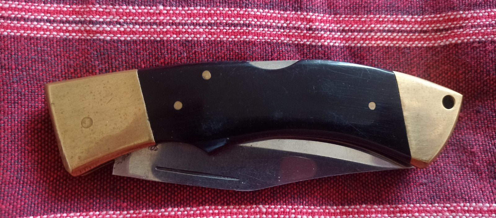 Vintage Zakmes met Messing en Zwart Handvat, Ophalen of Verzenden