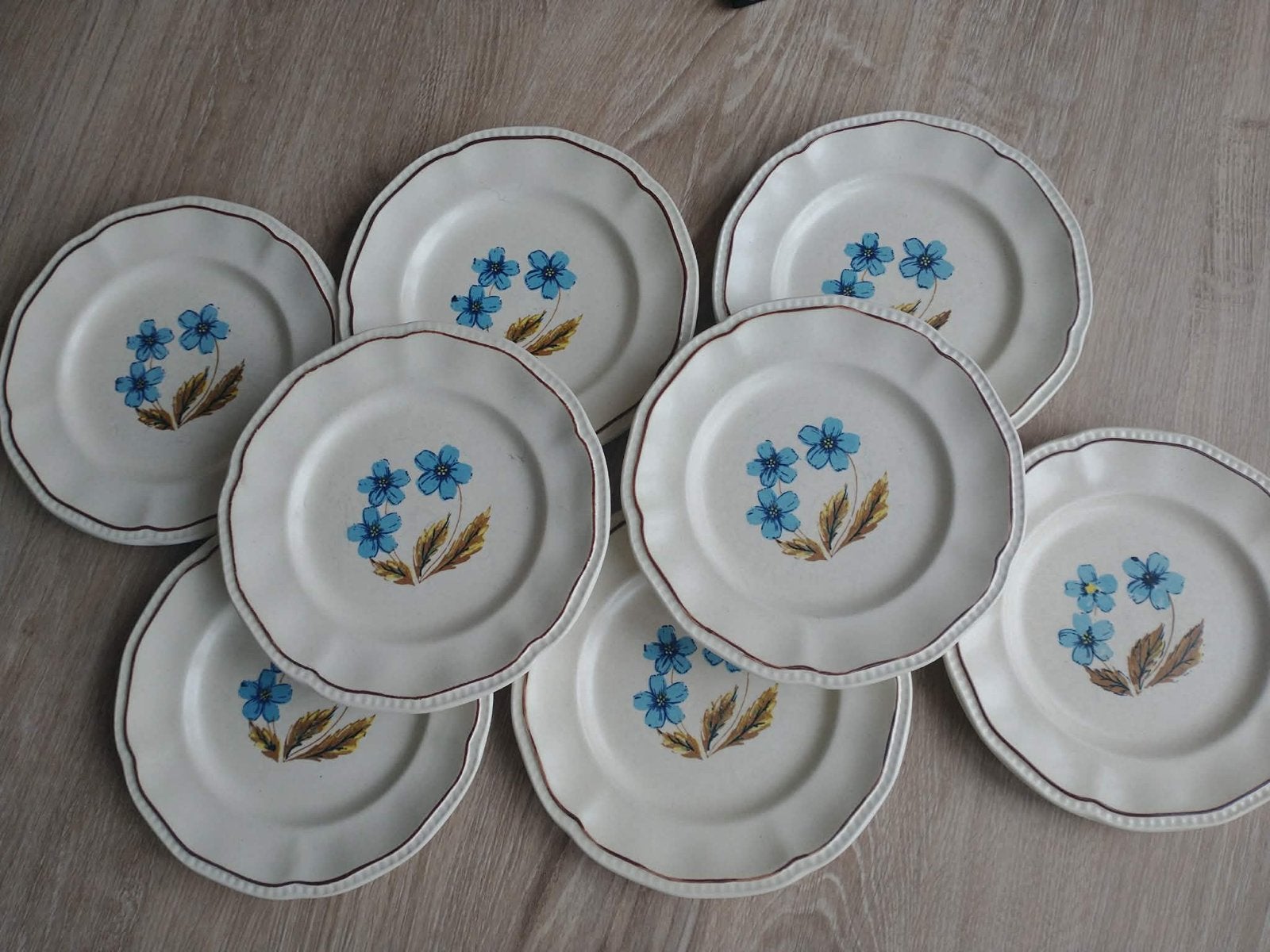 Vintage Taart Bordjes - 8 Stuks met Bloemenpatroon, Gebruikt, Overige merken, Vintage, Ophalen of Verzenden