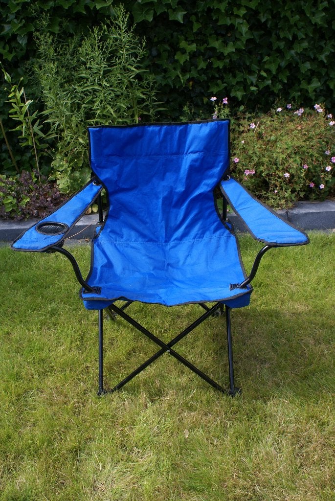 Blauwe opvouwbare campingstoel met bekerhouder, Ophalen, Gebruikt, Campingstoel