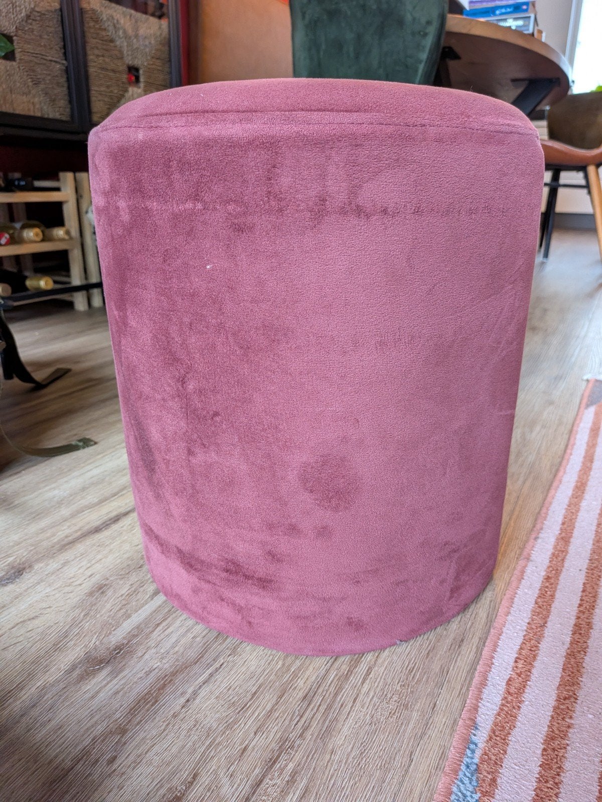 Roze poef Xenos. fluweel, zo goed als nieuw, Ophalen, Modern, Klassiek, Minder dan 50 cm, Rond