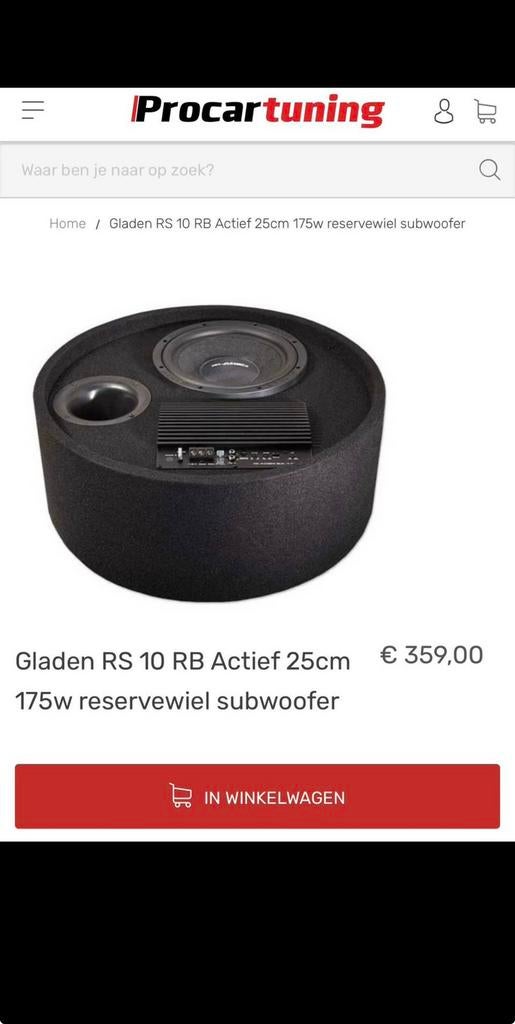 Gladen RS 10 RB Actief 25cm 175w reservewiel subwoofer, Auto diversen, Autospeakers, Ophalen, Zo goed als nieuw