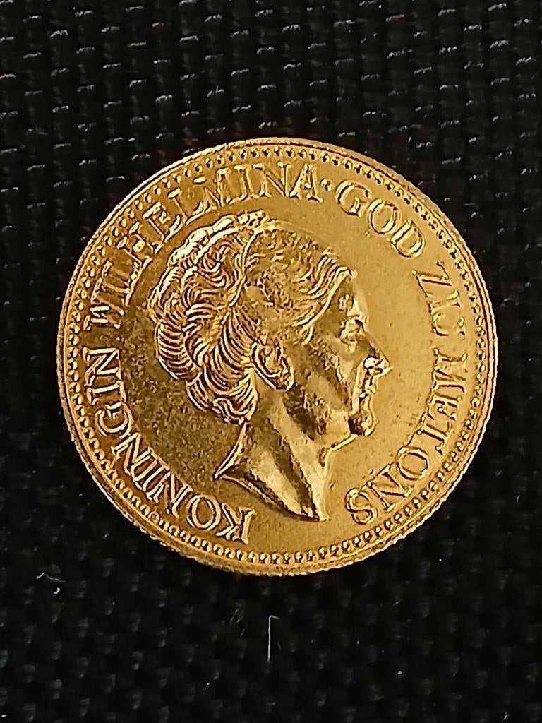 Gouden Tientje 10 gulden Wilhelmina 1927 vergulding naslag, Postzegels en Munten, Munten | Nederland, Verzenden, Goud, Koningin Wilhelmina