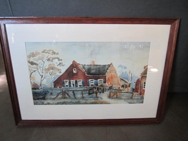 P.C.van Uchelen 1930 Boerderij.Aquarel., Ophalen, Overige stijlen, Origineel werk, Stads- / dorpsgezicht