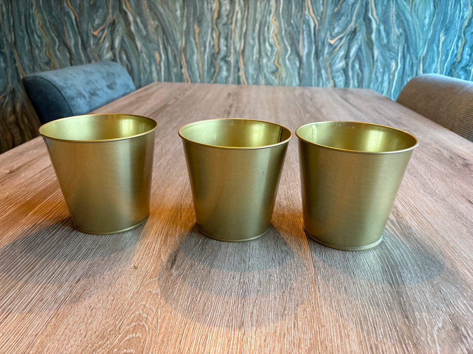 Bloempotten goud 3x, Ophalen, Rond, Zo goed als nieuw, Aardewerk