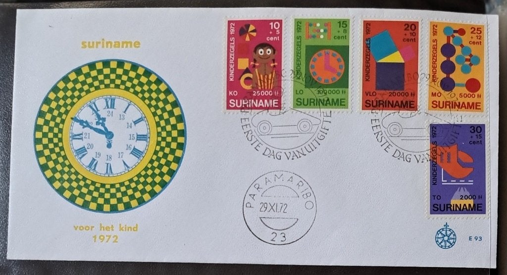 Suriname: Kinderzegels envelop 1972, Postzegels en Munten, Postzegels | Eerstedagenveloppen, Ophalen of Verzenden, Onbeschreven