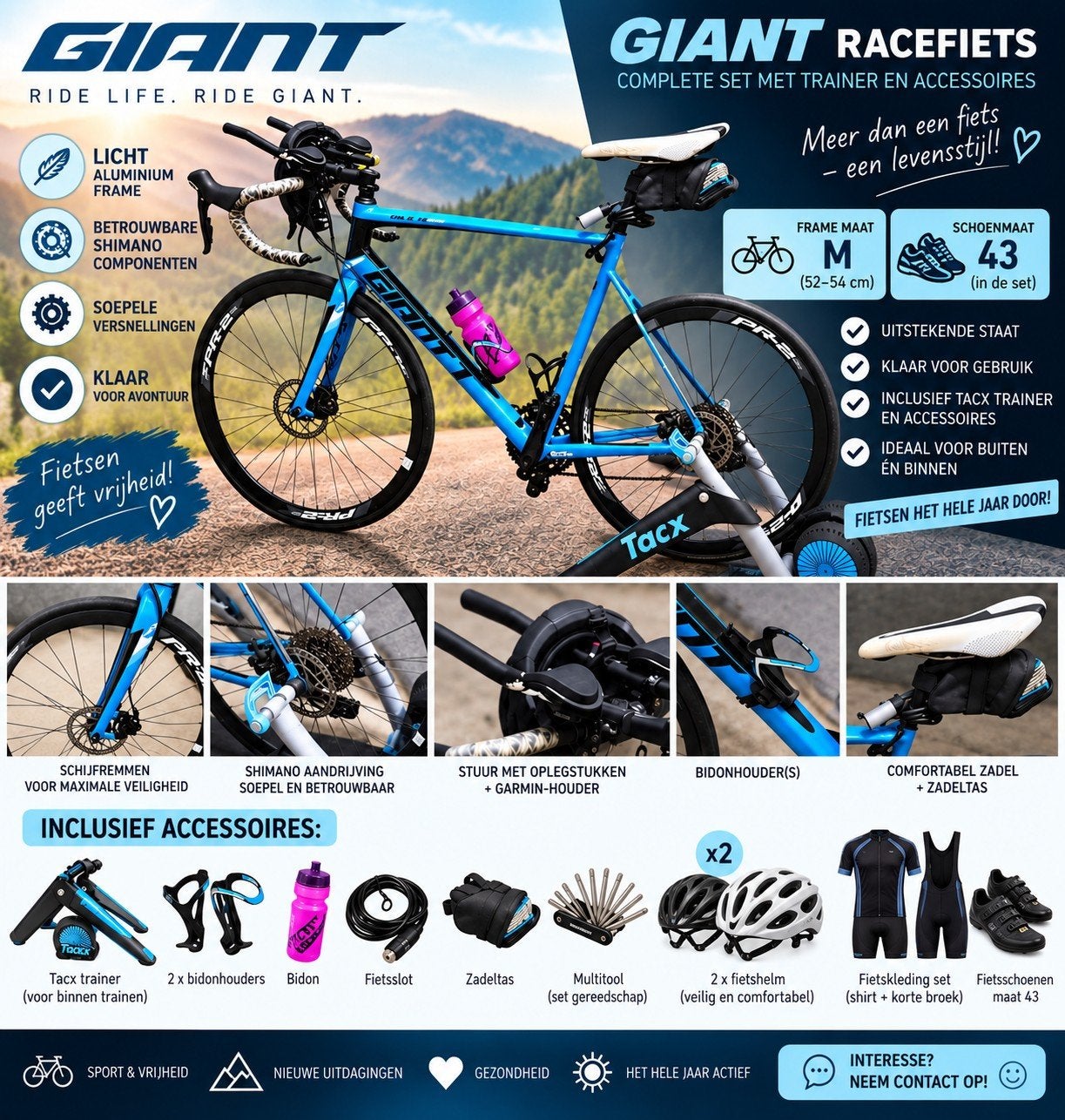 Giant Racefiets M (52-54 cm) met complete accessoireset, Ophalen, 28 inch, Heren, Aluminium
