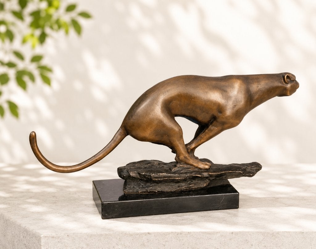 JACHTLUIPAARD / BRONZEN BEELD / cheetah / JAGUAR, Ophalen of Verzenden, Nieuw, Wild dier, Beeldje of Figuurtje