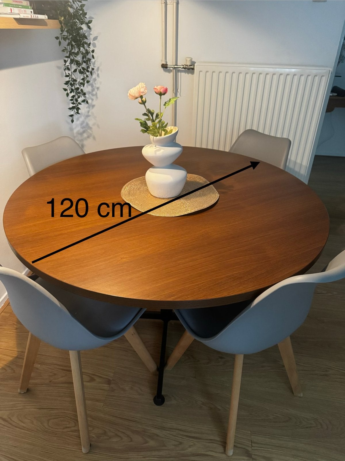 eettafel met 4 stoelen, Huis en Inrichting, Ophalen, 100 tot 150 cm, Rond, Zo goed als nieuw