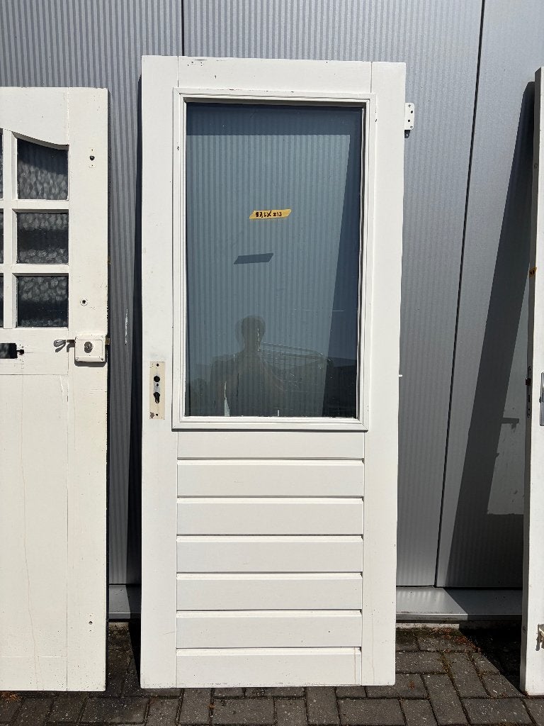 Hardhouten buitendeur wit glasraam | 87,5x213 cm, Ophalen, Gebruikt, 80 tot 100 cm, Buitendeur